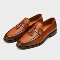 Men's Box Calf Leather Saddle Loafer with Tassel Detail Front