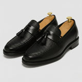 Men's Box Calf Leather Saddle Loafer with Tassel Detail