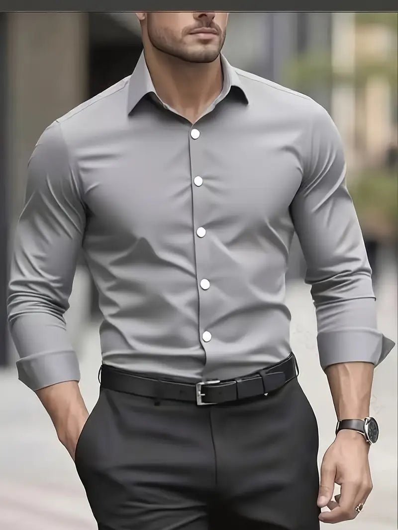 Men's Breathable Long Sleeve Slim Fit Shirt Close Up