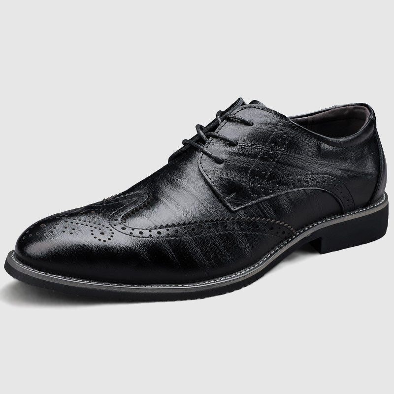 Men's Classic Brogue Dress Shoes with Perforated Detail Close Up