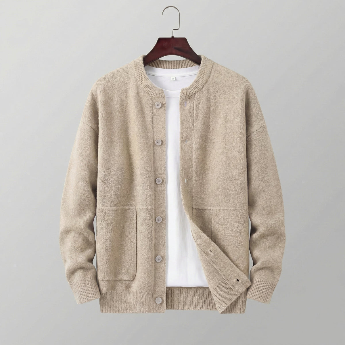 Men's Classic Buttoned Cardigan with Knit Finish Back