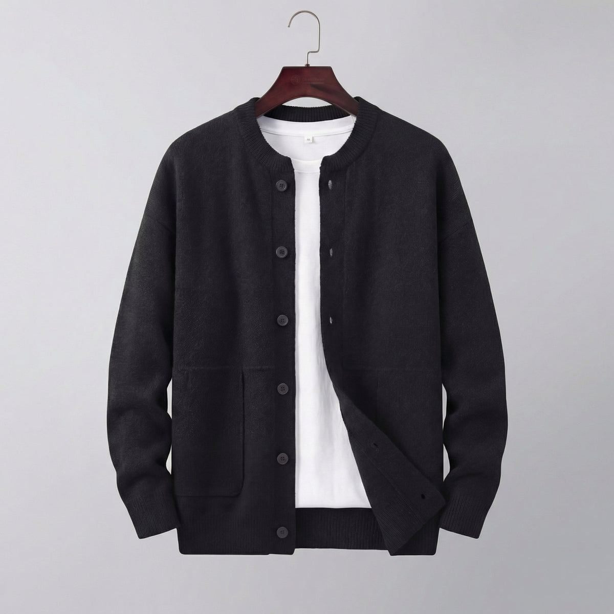 Men's Classic Buttoned Cardigan with Knit Finish Close Up