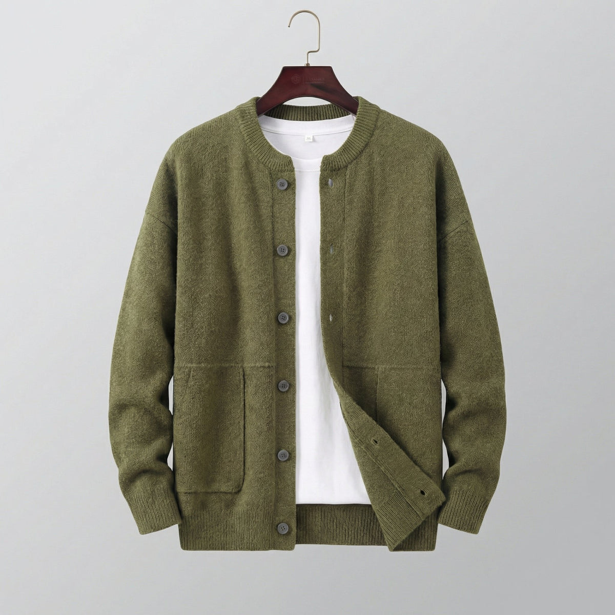 Men's Classic Buttoned Cardigan with Knit Finish Front