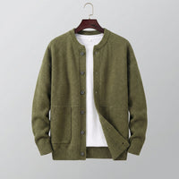 Men's Classic Buttoned Cardigan with Knit Finish Front