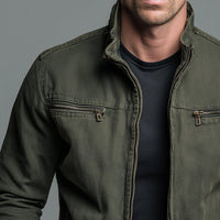Men's Classic Cotton Jacket with Dual Chest Zippers Close Up