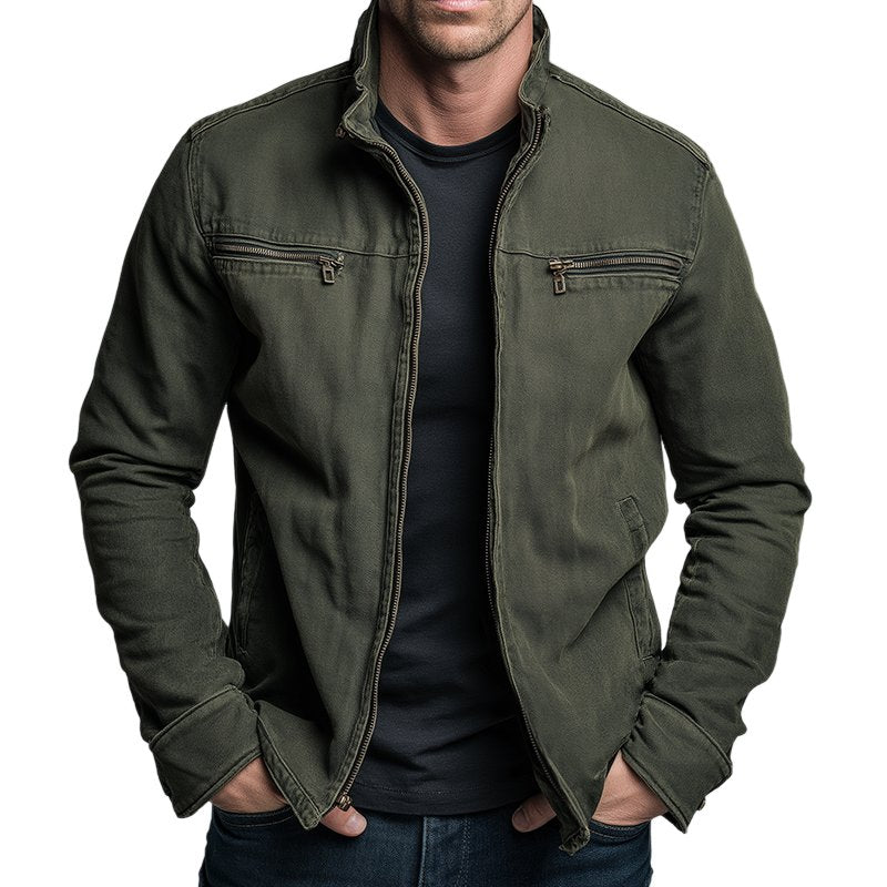 Men's Classic Cotton Jacket with Dual Chest Zippers Front