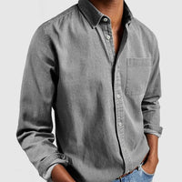 Men's Classic Denim Button Shirt with Chest Pocket Close Up