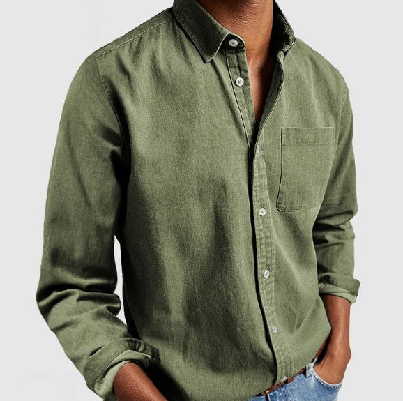 Men's Classic Denim Button Shirt with Chest Pocket Detail