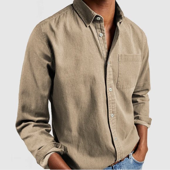 Men's Classic Denim Button Shirt with Chest Pocket Side