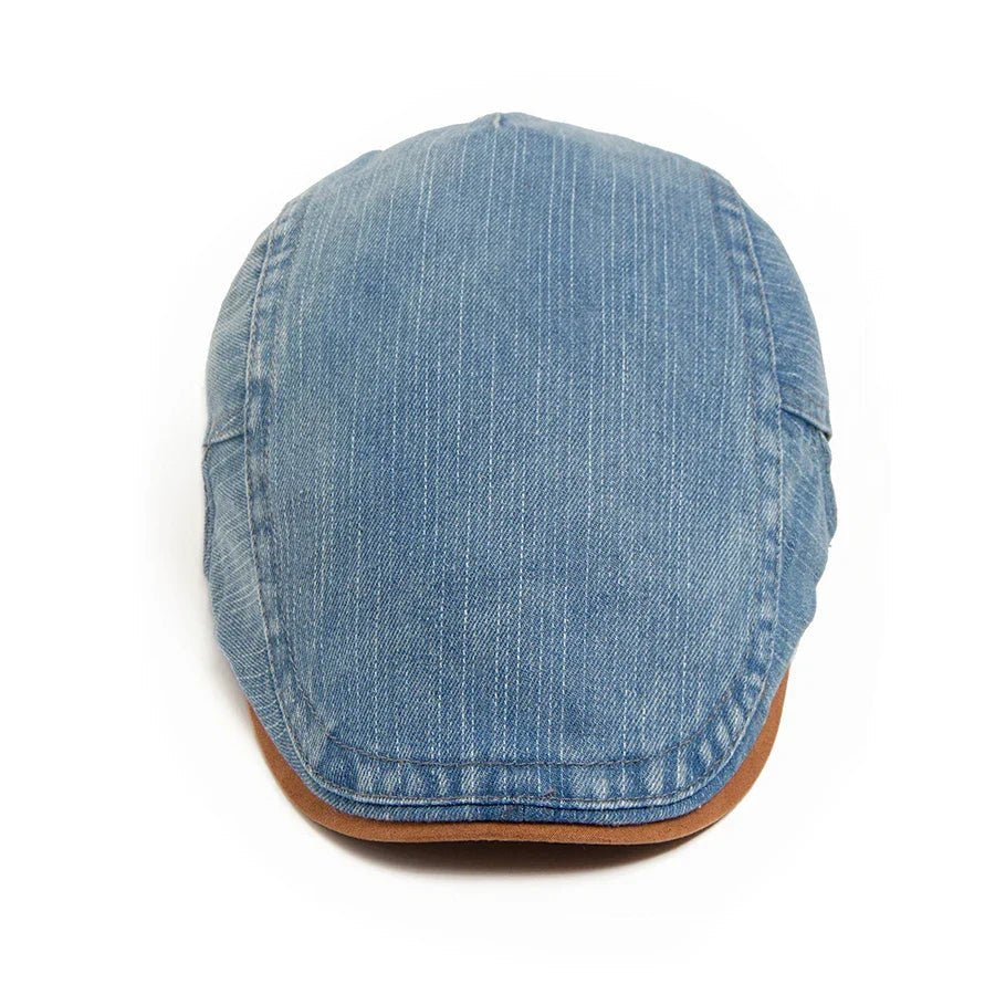 Men's Classic Denim Flat Cap with Adjustable Strap Angle