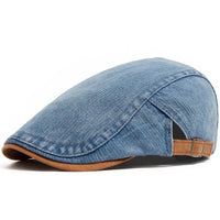 Men's Classic Denim Flat Cap with Adjustable Strap Back