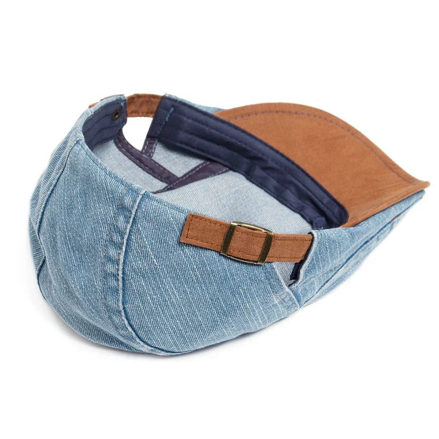 Men's Classic Denim Flat Cap with Adjustable Strap Full
