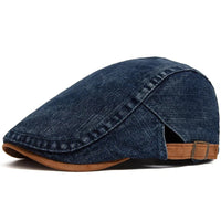 Men's Classic Denim Flat Cap with Adjustable Strap Side
