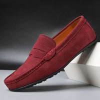 Men's Classic Suede Loafers with Cushioned Sole Front