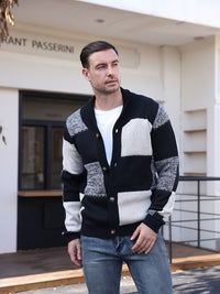 Men's Colour Block Button Up Cardigan Detail