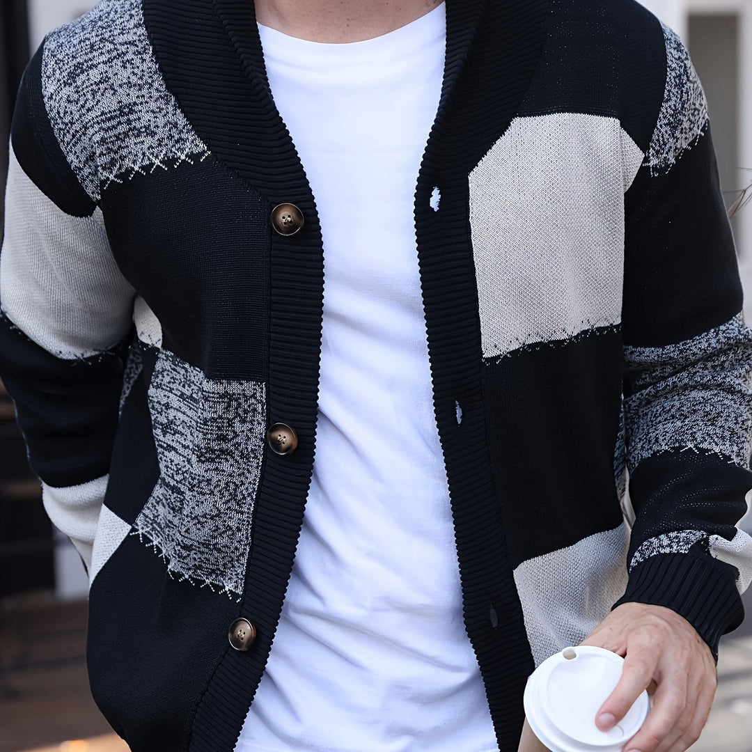 Men's Colour Block Button Up Cardigan Hero