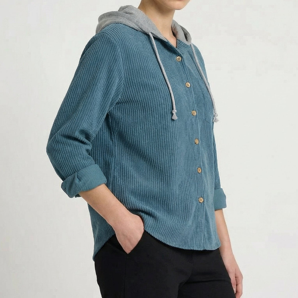 Men's Corduroy Hoodie with Adjustable Hood Front