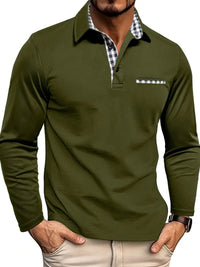 Men's Cotton Blend Long Sleeve Polo Shirt Close Up