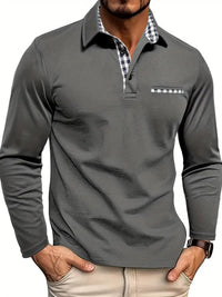 Men's Cotton Blend Long Sleeve Polo Shirt Side
