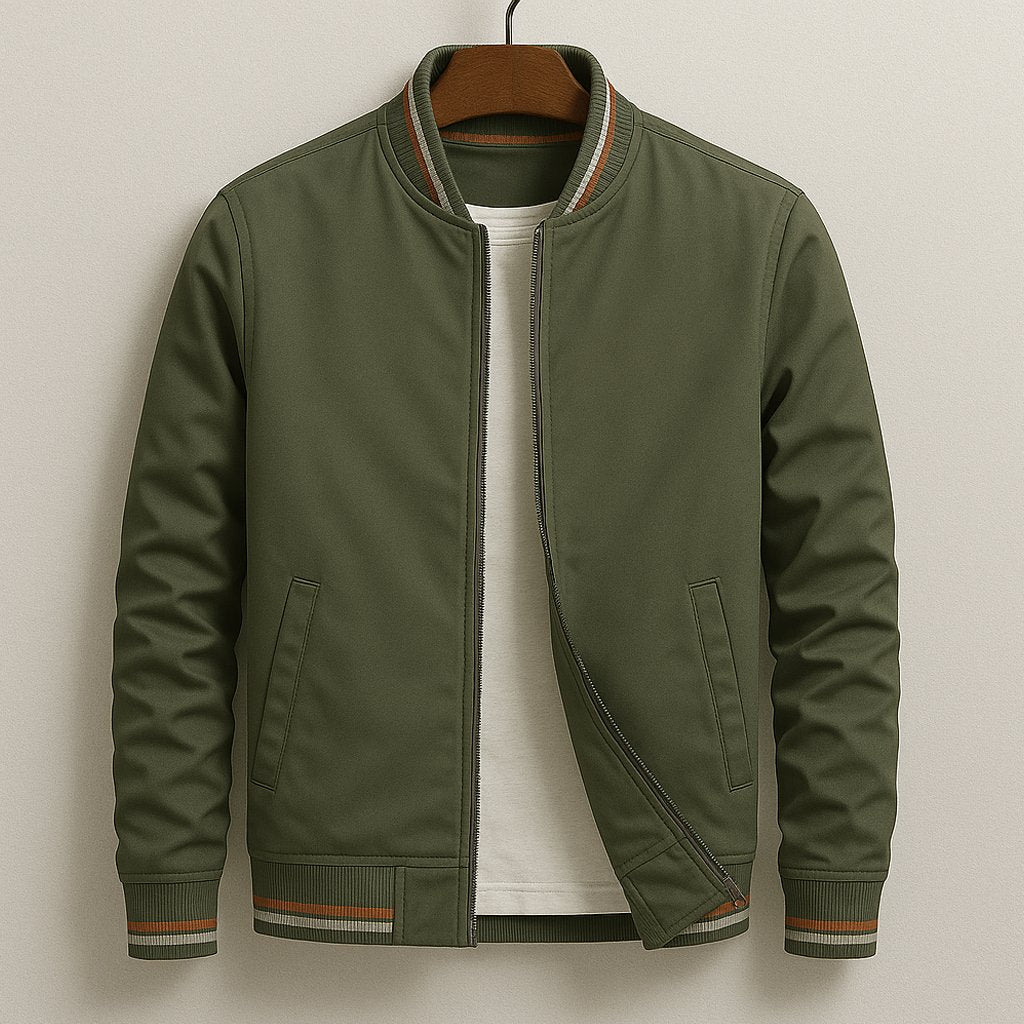 Men's Cotton Blend Parker Jacket with Ribbed Trim Back