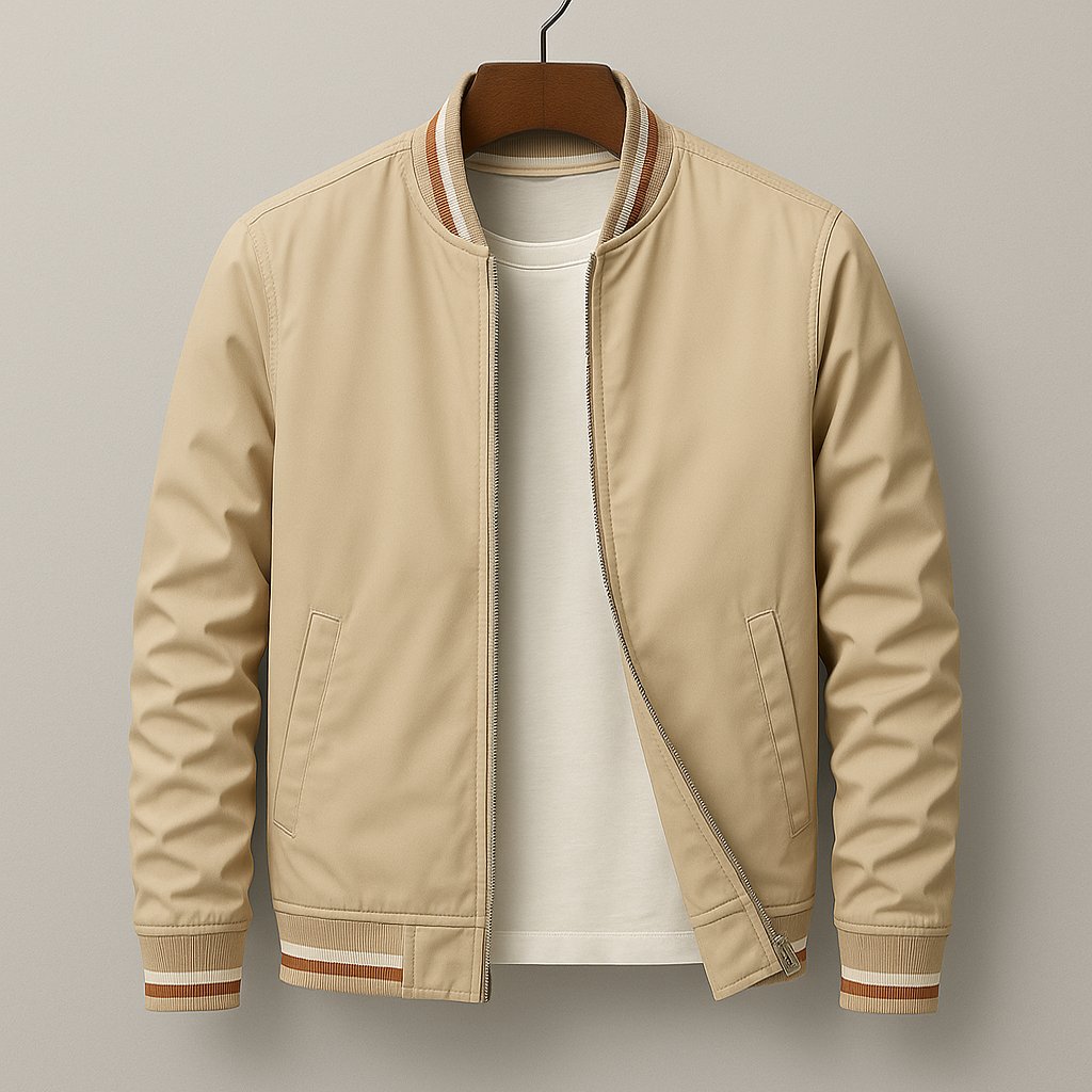 Men's Cotton Blend Parker Jacket with Ribbed Trim Detail
