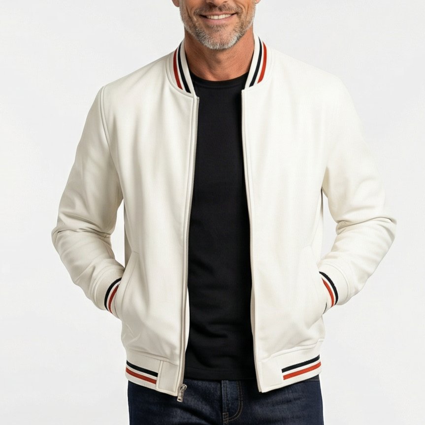 Men's Cotton Blend Parker Jacket with Ribbed Trim Front