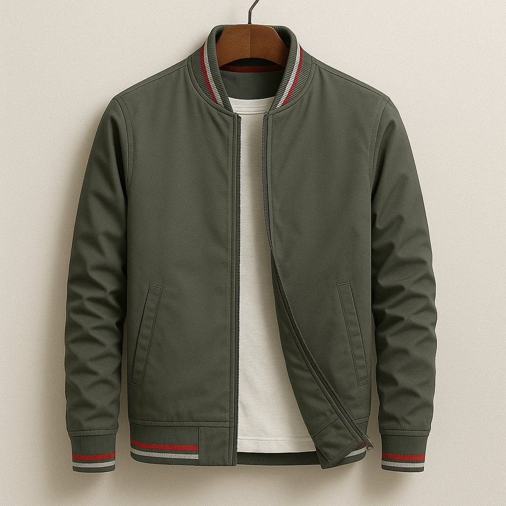 Men's Cotton Blend Parker Jacket with Ribbed Trim Side