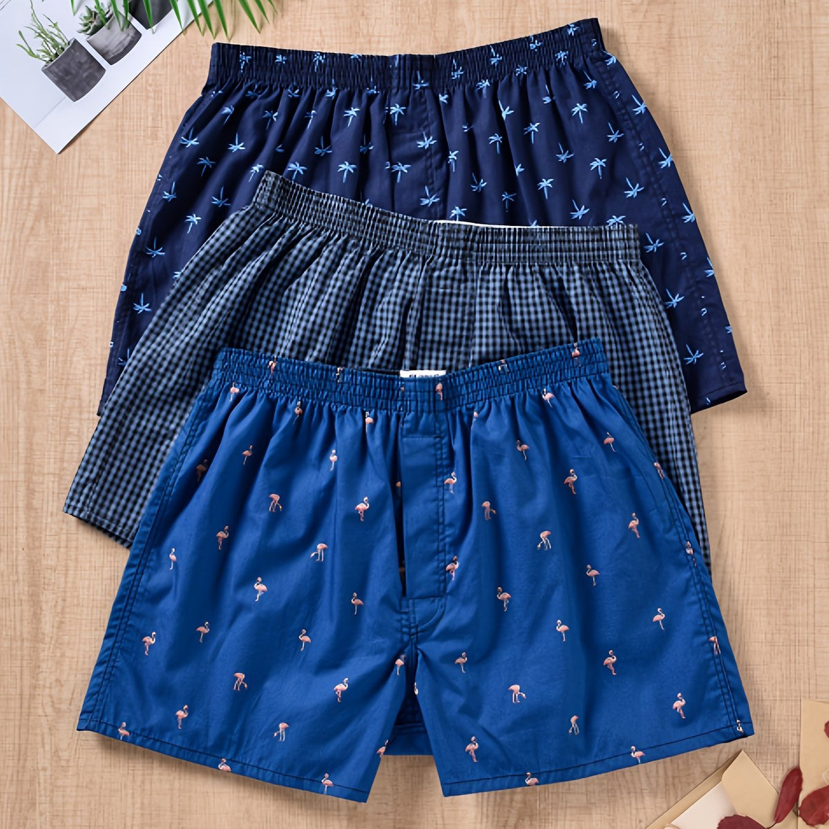 Men's Cotton Boxers | 3-Pack with Plant Print Back