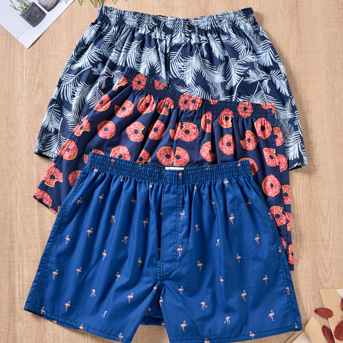 Men's Cotton Boxers | 3-Pack with Plant Print Front