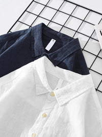 Men's Cotton-Linen Popover Shirt with Relaxed Fit Back