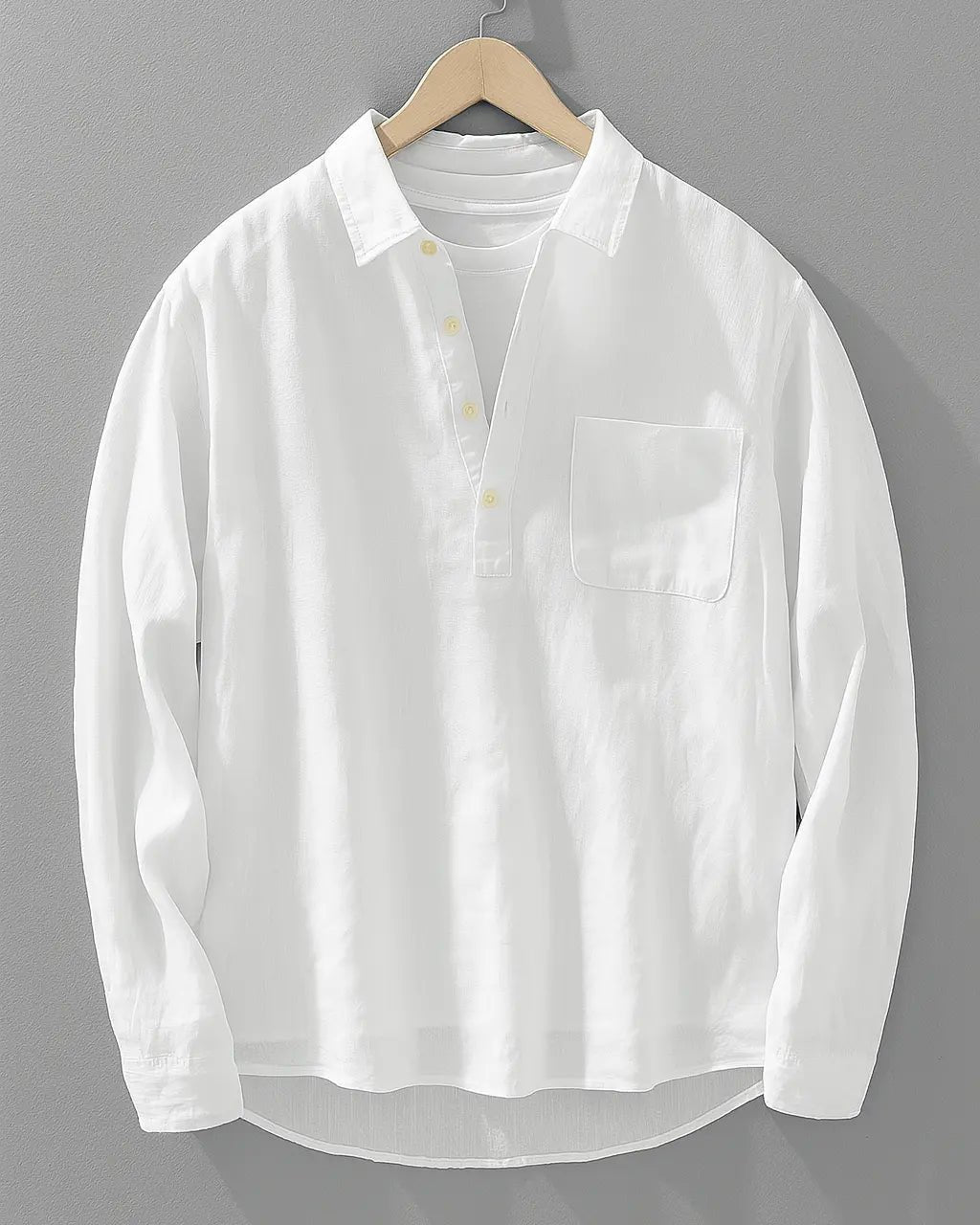 Men's Cotton-Linen Popover Shirt with Relaxed Fit Front