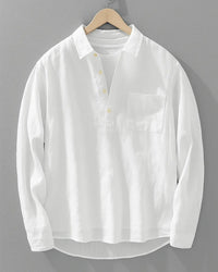 Men's Cotton-Linen Popover Shirt with Relaxed Fit Front