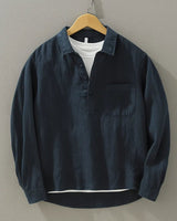 Men's Cotton-Linen Popover Shirt with Relaxed Fit
