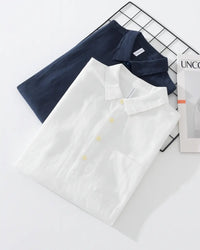 Men's Cotton-Linen Popover Shirt with Relaxed Fit Side