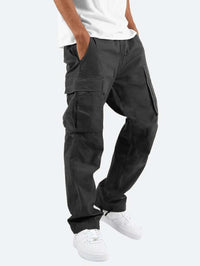 Men's Drawstring Cargo Trousers with Dual Thigh Pockets Detail
