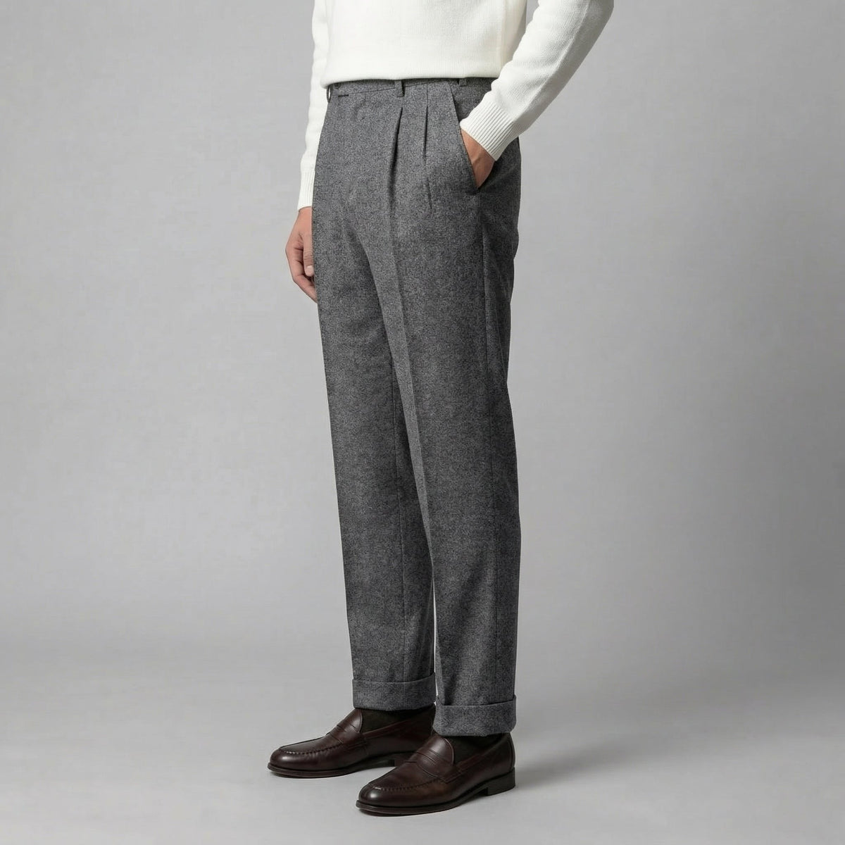 Men's Elegant Pleated Trousers with Side Adjuster Angle