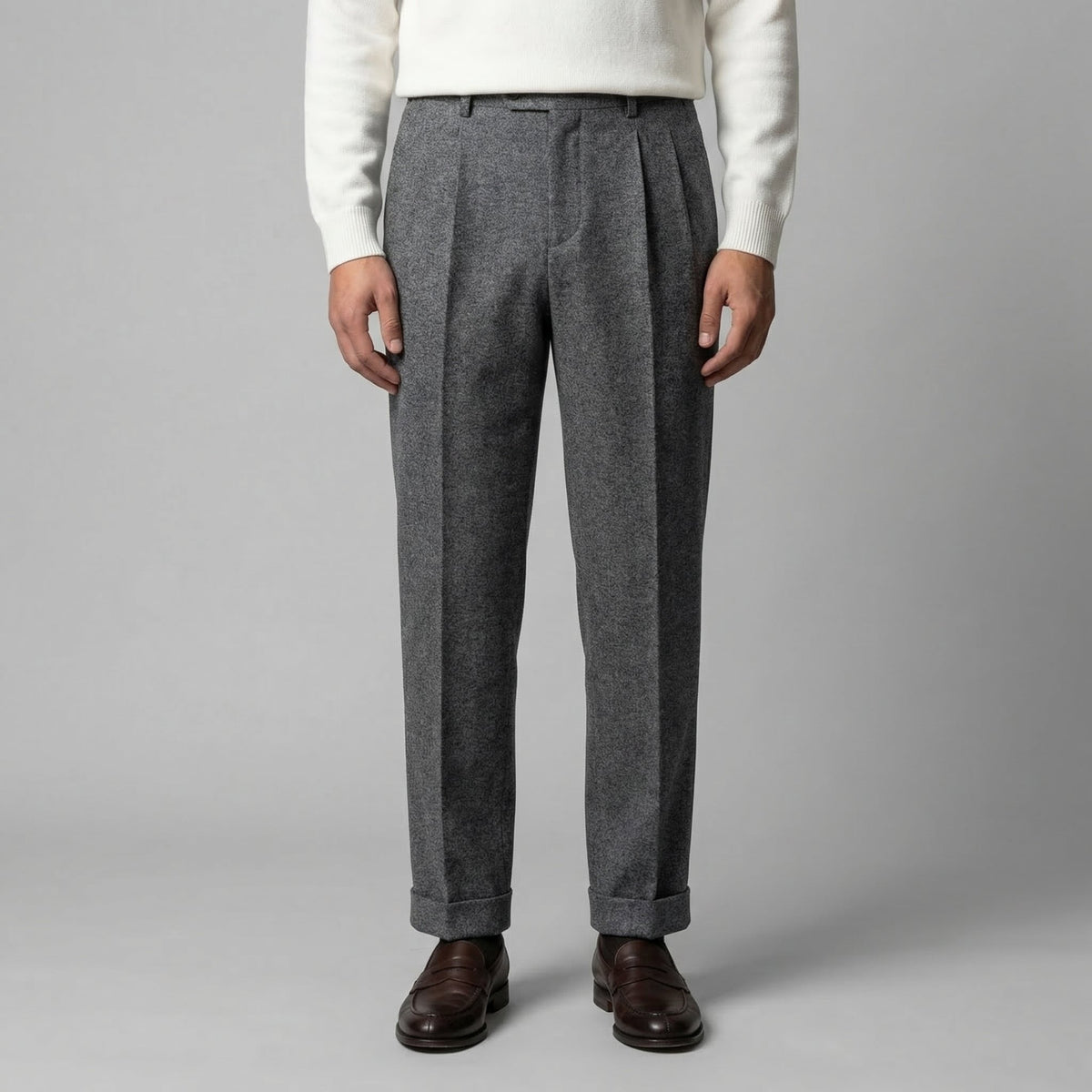 Men's Elegant Pleated Trousers with Side Adjuster Back