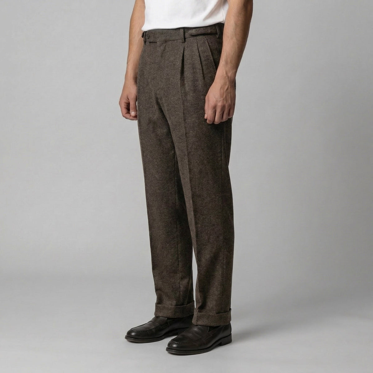 Men's Elegant Pleated Trousers with Side Adjuster Front