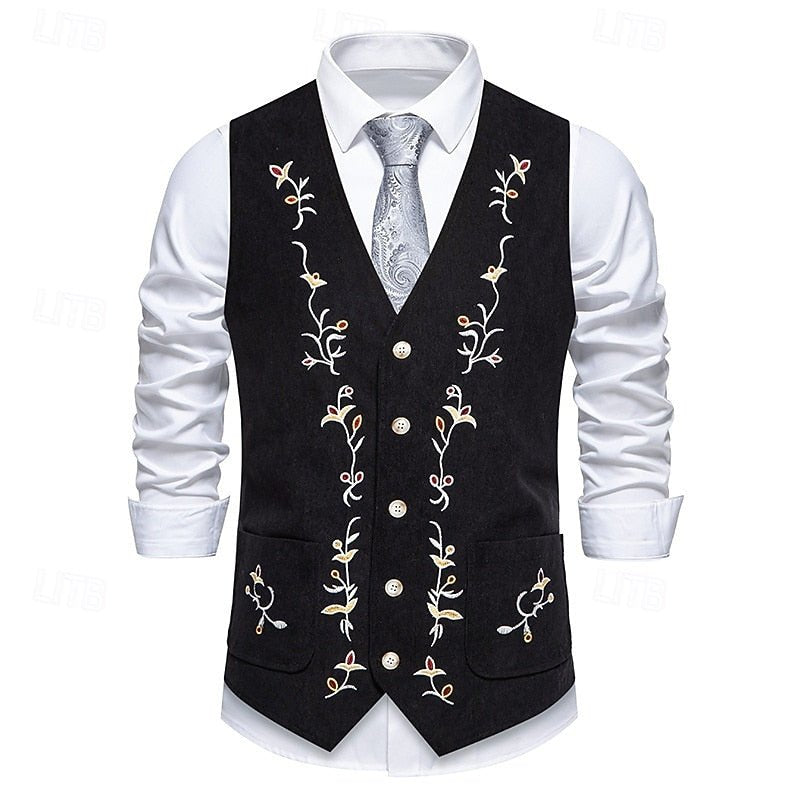 Men's Floral Embroidered Waistcoat | Smart Occasion Layer View 12