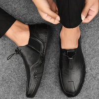 Men's Genuine Leather Slip-Ons with Flexible Sole Detail