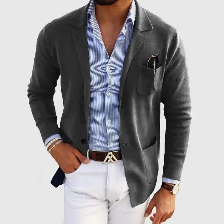 Men's Knit Blazer Jacket | Smart Casual with Relaxed Fit Close Up