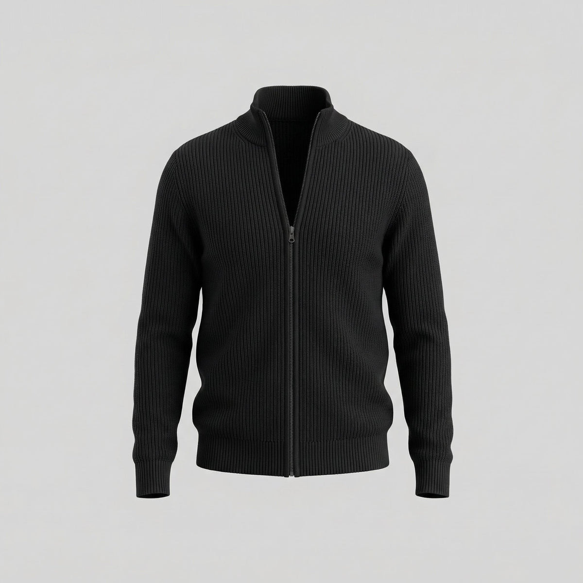 Men's Knitted Zip Up Cardigan with Ribbed Collar Alternate