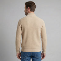Men's Knitted Zip Up Cardigan with Ribbed Collar Detail