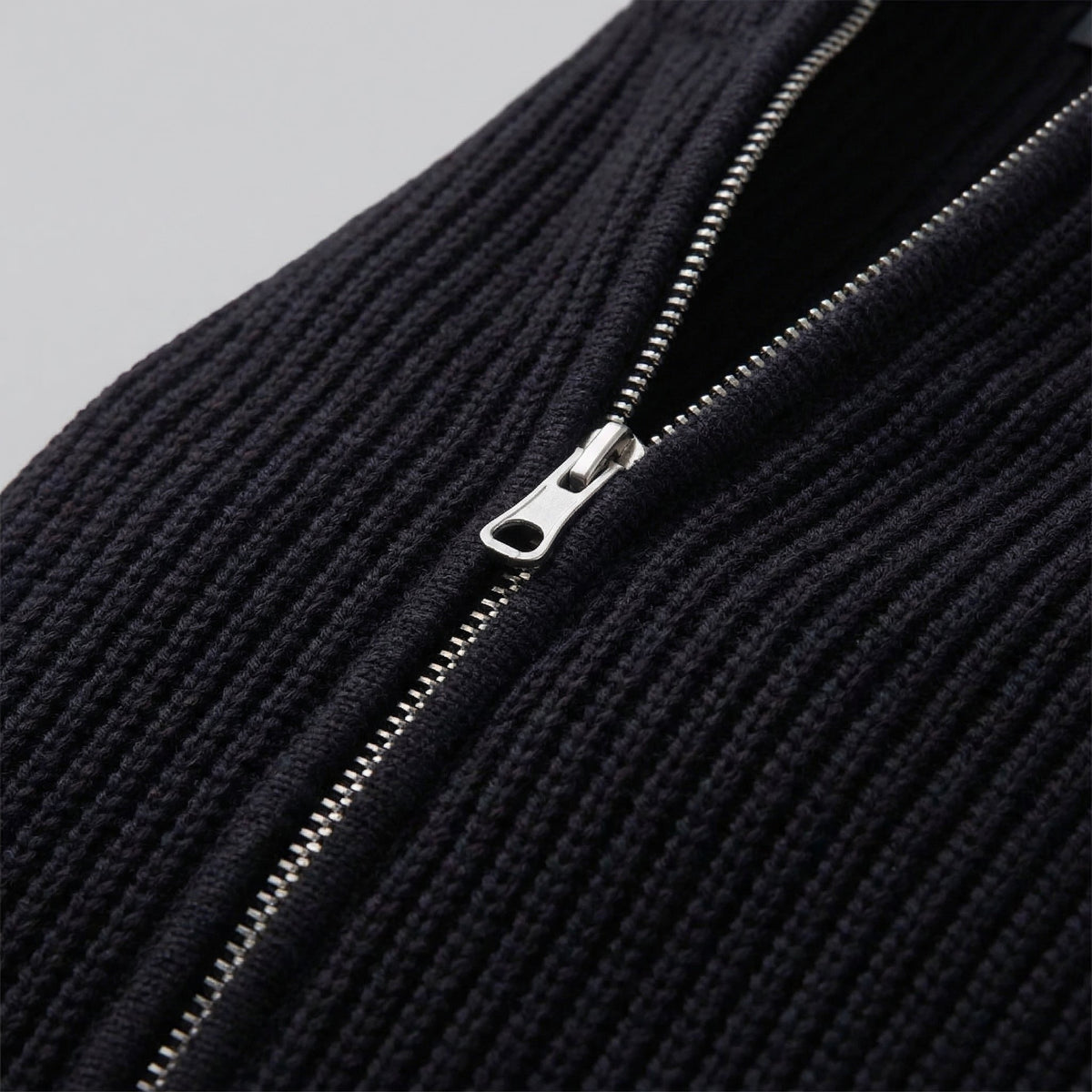 Men's Knitted Zip Up Cardigan with Ribbed Collar Full