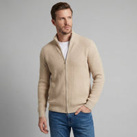 Men's Knitted Zip Up Cardigan with Ribbed Collar Hero
