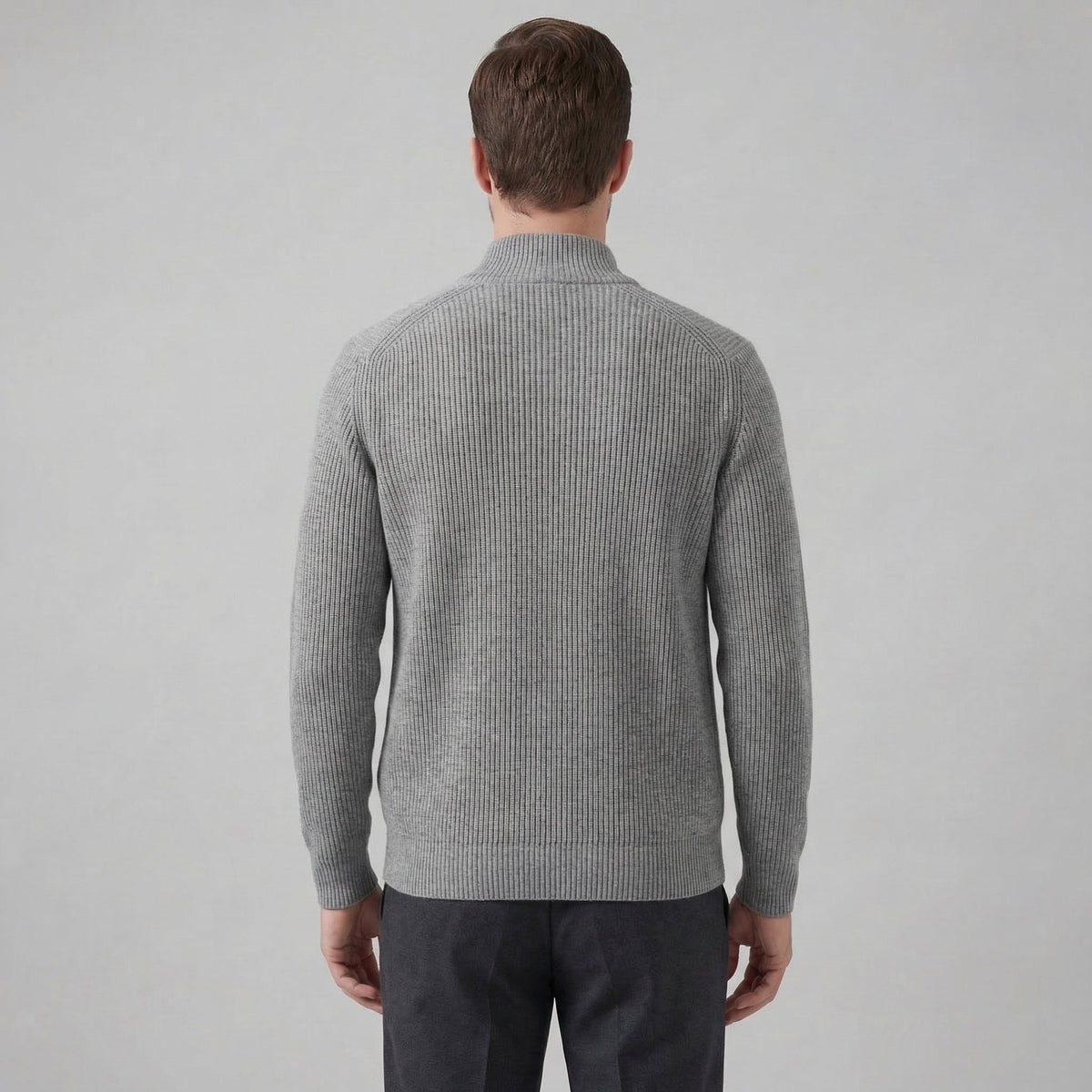 Men's Knitted Zip Up Cardigan with Ribbed Collar View 13
