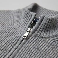 Men's Knitted Zip Up Cardigan with Ribbed Collar View 14
