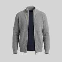 Men's Knitted Zip Up Cardigan with Ribbed Collar View 15