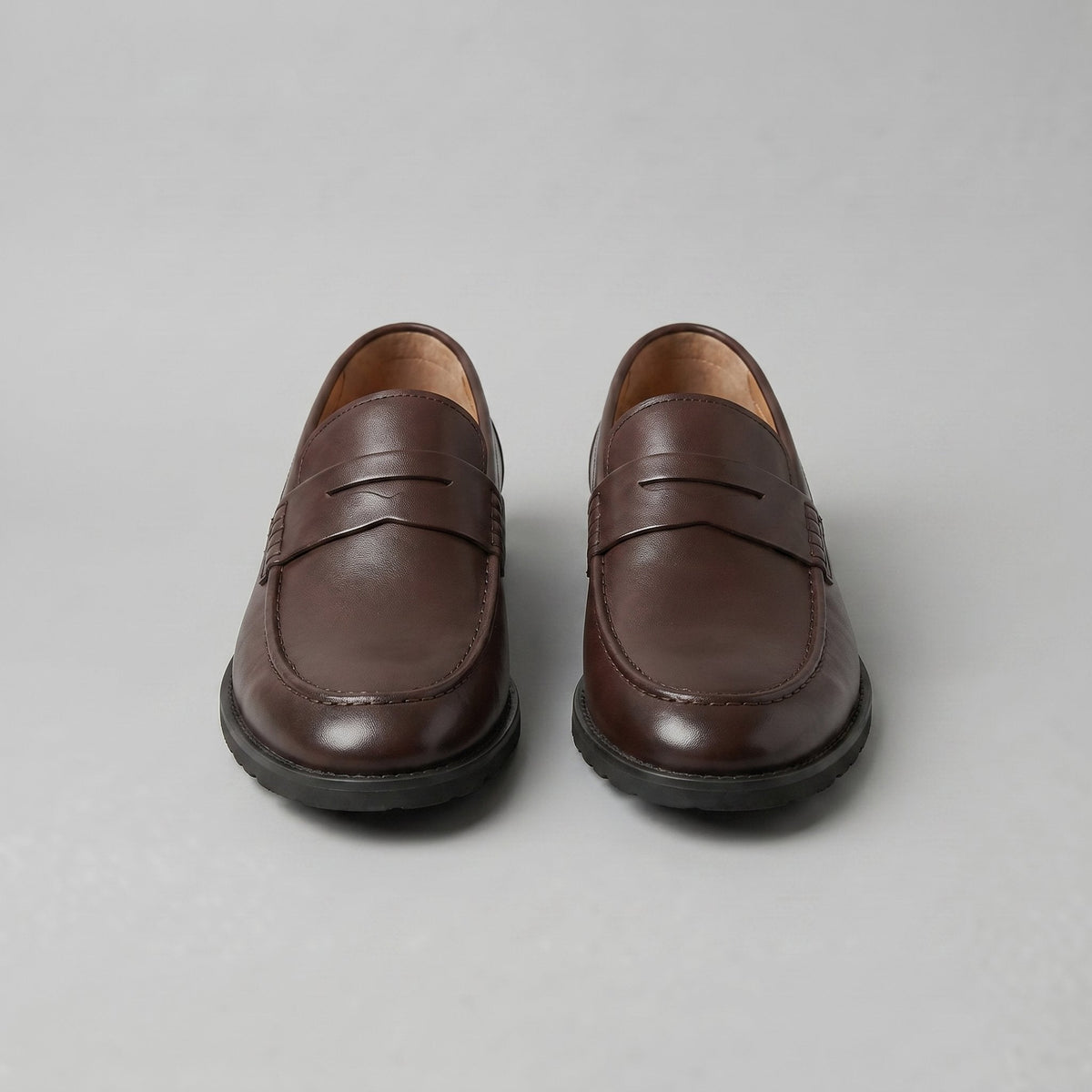 Men's Leather-Look Penny Loafers with Rubber Sole Back