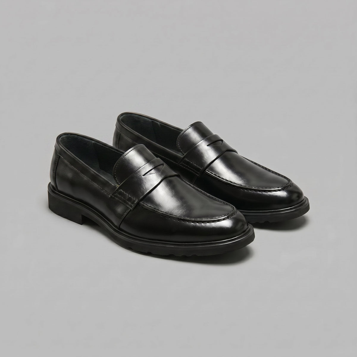 Men's Leather-Look Penny Loafers with Rubber Sole Close Up